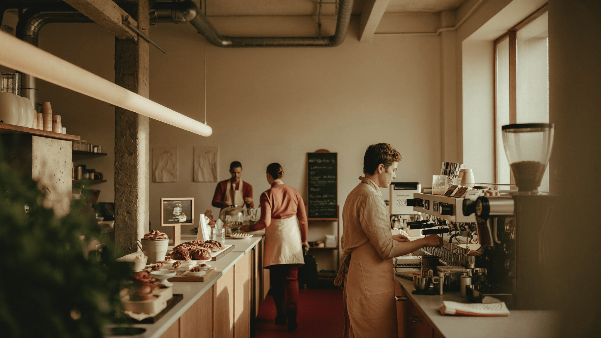 Vaktteam på jobb bak kafédisken